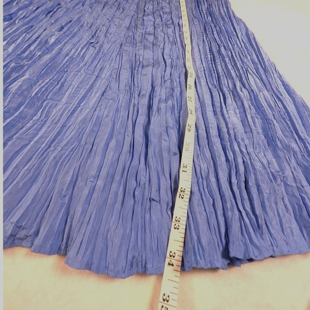 Eileen Fisher Blue 100% Crushed Silk Crinkle Maxi Skirt Small Boho A-line - Picture 5 of 11